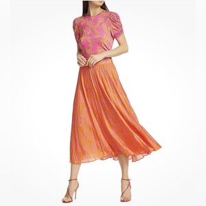 Tanya Taylor Chaia Floral Ruched Jersey Top in Ikat Flower Pink Size Small